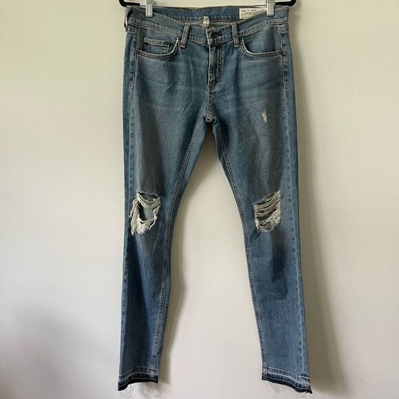 Rag & Bone Women's High Rise Fringe Hem Distressed Skinny Blue Jeans Size 28 - Picture 1 of 8